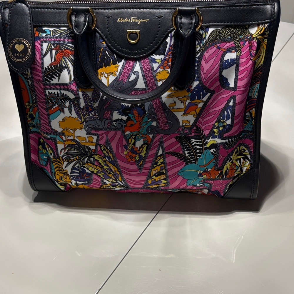 Salvatore Ferragamo Black and Multicolor Tote